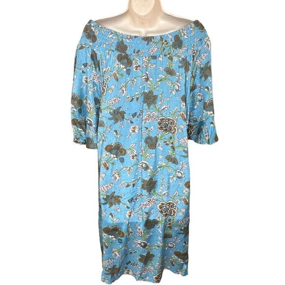 Masai Off the Shoulder Blue Floral Smocked Tunic Dress NWT Size Medium - Picture 5 of 10